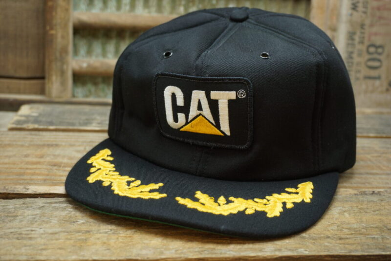 Vintage CAT Patch Gold Leaf Snapback Trucker Hat Cap Tonkin Made in USA