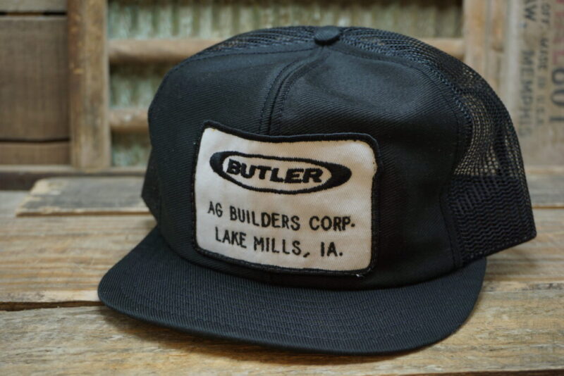 Vintage Butler AG Builders Corp. Lake Mills Iowa Mesh Patch Snapback Trucker Hat Cap Louisville MFG CO Made in USA
