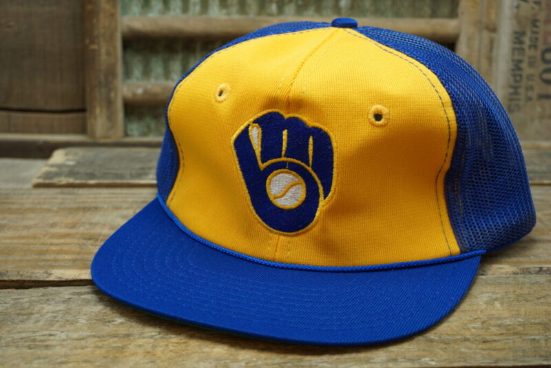 Vintage Milwaukee Brewers MLB Mesh Rope Snapback Trucker Hat Cap Twins Made In Taiwan