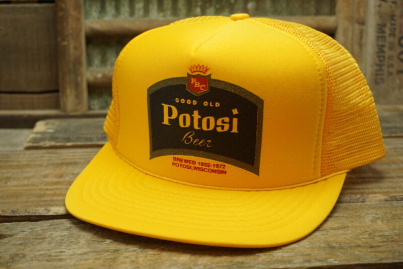 Vintage Potosi Beer Wisconsin Rope Mesh Snapback Trucker Hat Cap San Sun