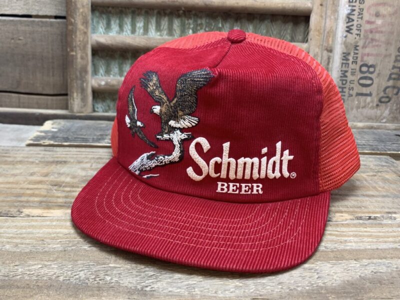 Vintage Schmidt Beer Eagles Corduroy Mesh Snapback Trucker Hat Cap Made In USA Spartan Specialties