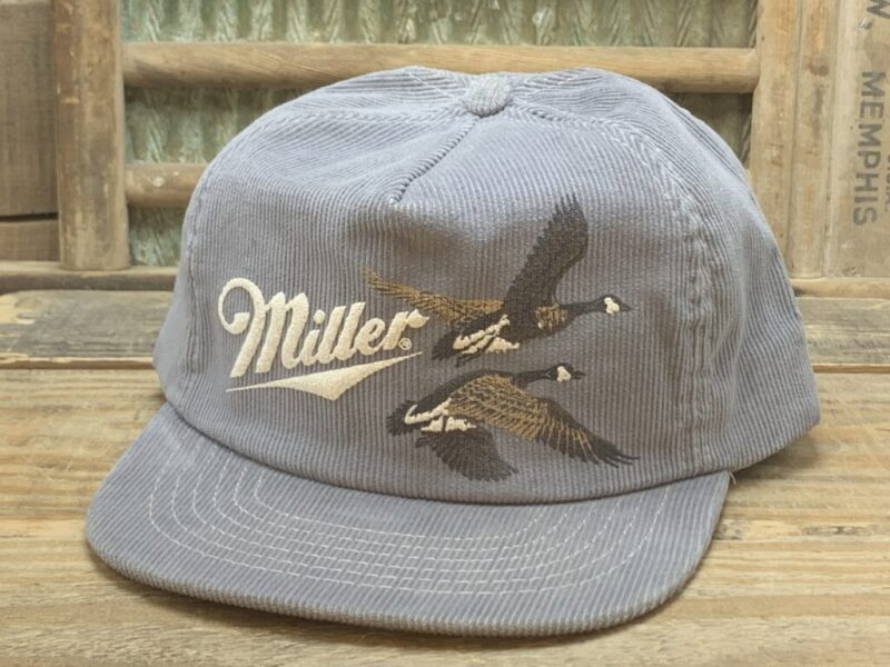Vintage Miller Beer Geese Goose Corduroy Snapback Trucker Hat Cap Made In USA Spartan Promo Group