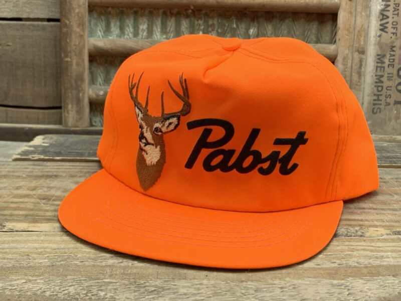 Vintage Pabst Beer Buck Deer Blaze Orange Snapback Trucker Hat Cap Spartan Promo Group Made In USA