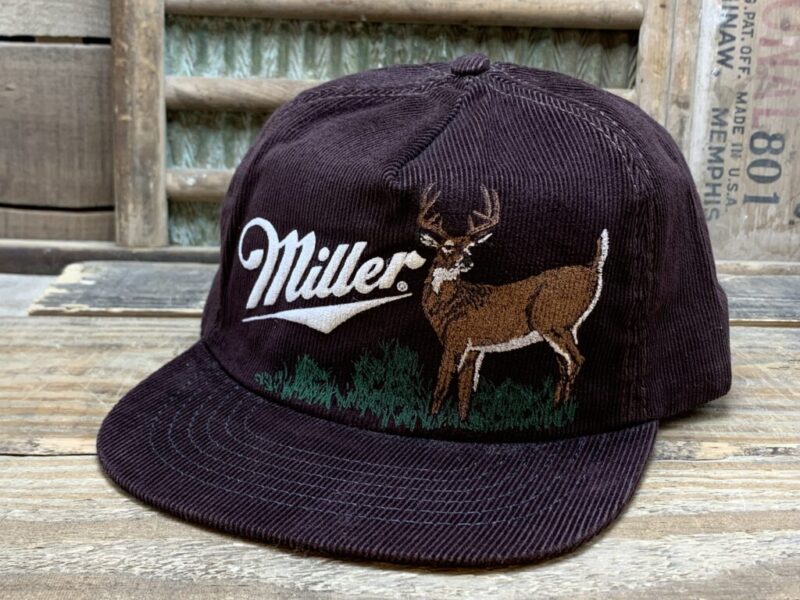 Vintage Miller Beer Buck White Tail Deer Corduroy Snapback Trucker Hat Cap Spartan Specialties Made In USA