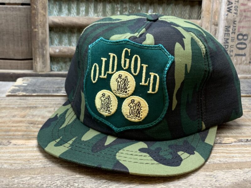 Vintage Old Gold Camo Shield Patch Snapback Trucker Hat Cap Made in USA