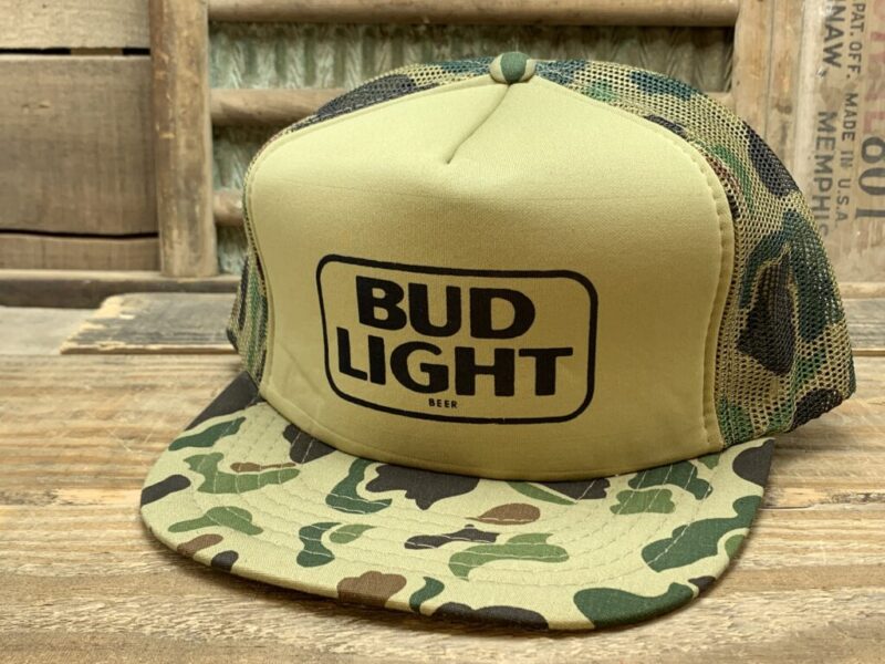 Vintage Bud Light Beer Camo Mesh Snapback Trucker Hat Cap Yupoong