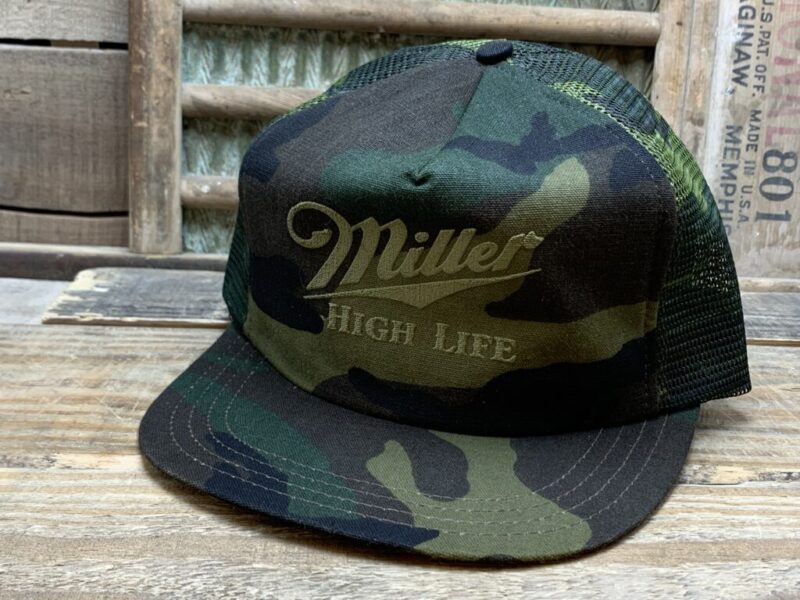 Vintage Miller High Life Beer Camo Mesh Snapback Trucker Hat Cap Paramount Cap MFG CO Made in USA