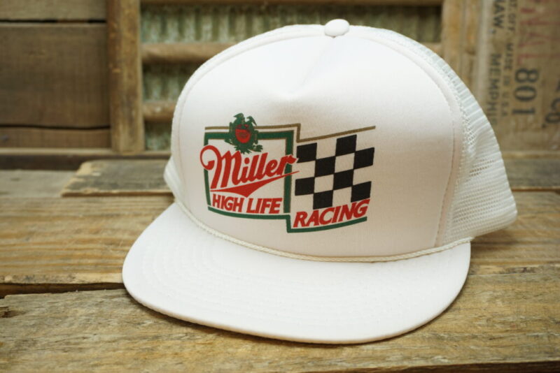 Vintage Miller High Life Racing Beer Rope Mesh Snapback Trucker Hat Cap