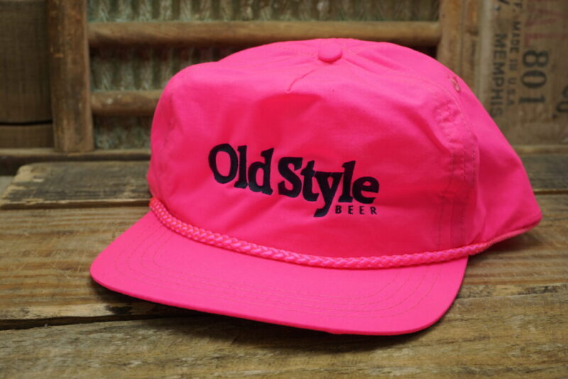 Vintage Old Style Beer Rope Neon Pink Strapback Snapback Trucker Hat Cap