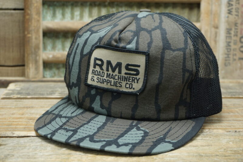 Vintage RMS Road Machinery & Supplies Co. Trebark Camo Trucker Hat Snapback Cap Louisville MFG CO Made in USA