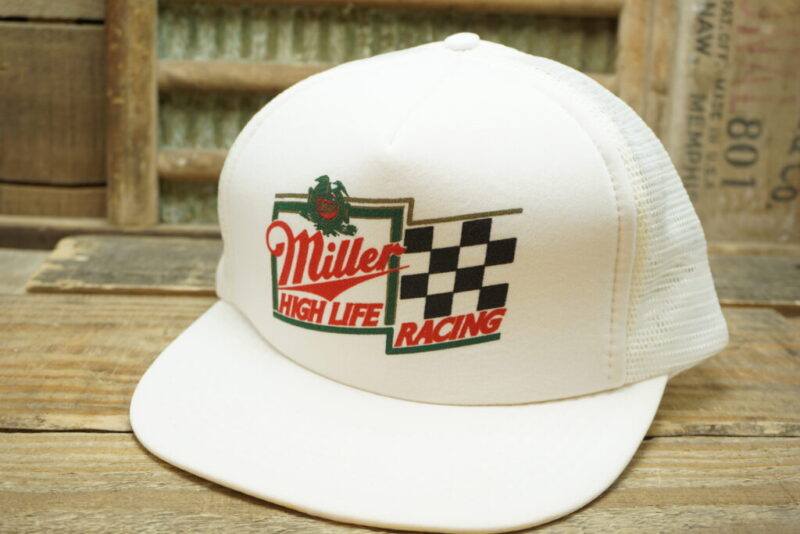 Vintage Miller High Life Racing Snapback Trucker Hat Gold Medal Headwear