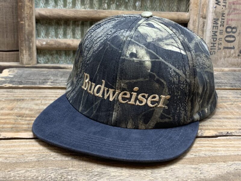 Vintage Budweiser Beer Mossy Oak Camo Snapback Trucker Hat Cap Made In USA