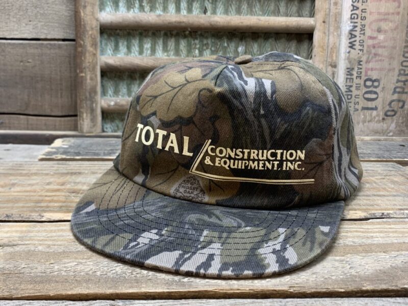 Vintage Total Construction & Equipment INC Mossy Oak Fall Foliage Camo Snapback Trucker Hat Cap Made In USA