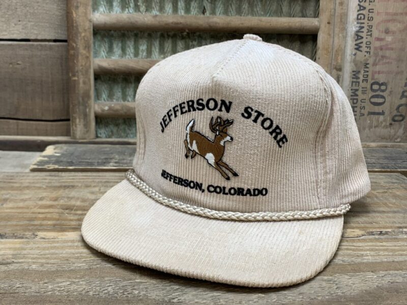 Vintage Jefferson Store Colorado Corduroy Rope Buck Whitetail Deer Strapback Trucker Hat Cap Otto Cap