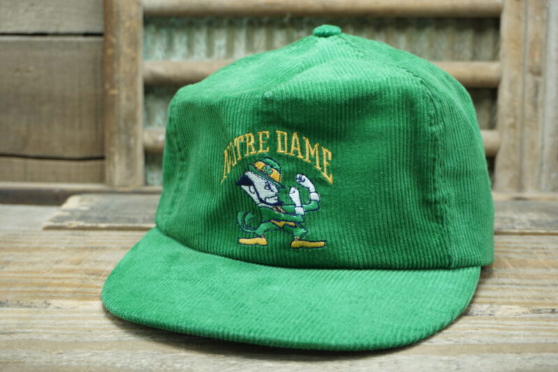 Vintage NFL Notre Dame Corduroy Leprechaun Fighting Irish Snapback Trucker Hat Cap Made in USA