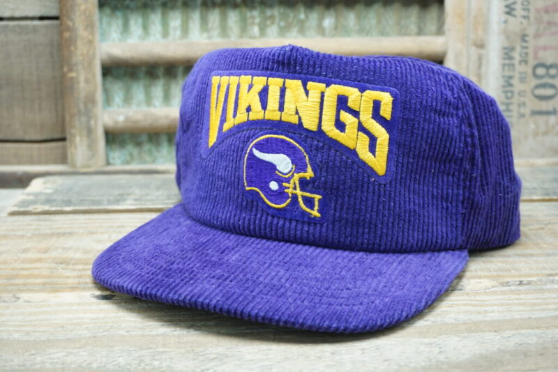 Vintage NFL Minnesota Vikings Corduroy Snapback Trucker Hat Cap Made In USA Helmet