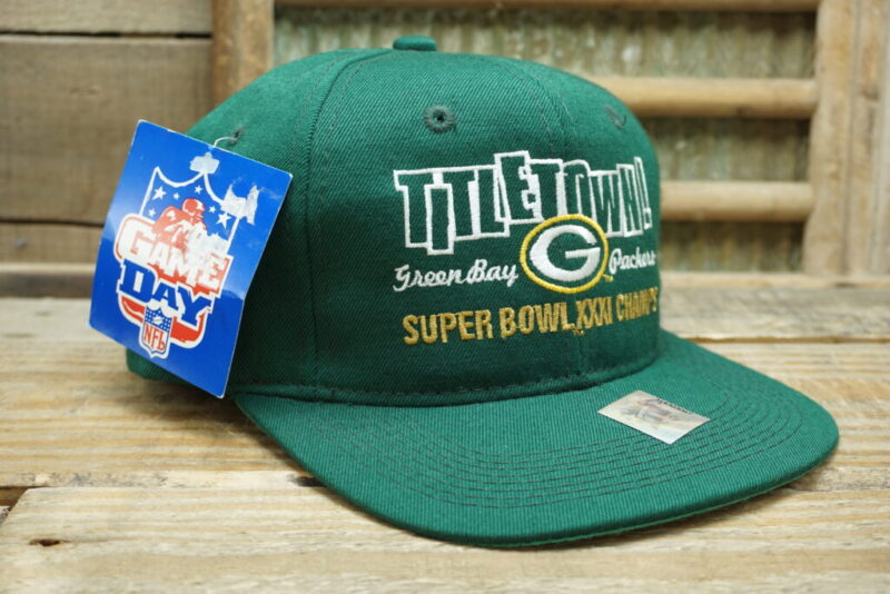 Vintage Titletown Green Bay Packers Super Bowl XXXI Champs Champions Snapback Trucker Hat Cap Game Day Headmaster Wool NFL With Tags