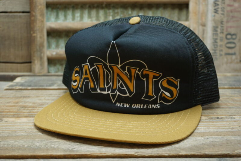Vintage NFL New Orleans Saints Mesh Snapback Trucker Hat Cap New Era Pro Design Manufactured in USA