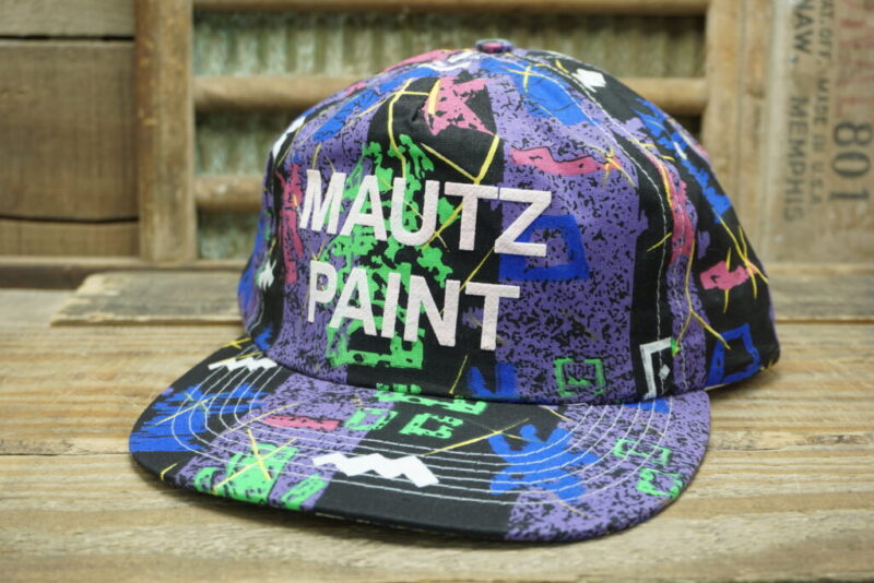 Vintage Mautz Paint 90's Print Snapback Trucker Hat Cap Cameo Made In China
