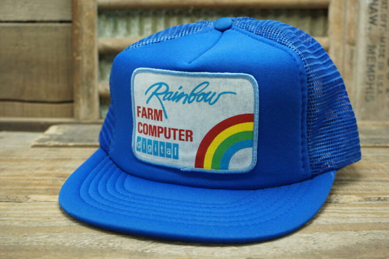 Vintage Rainbow Farm Computer Digital Mesh Patch Snapback Trucker Hat Cap