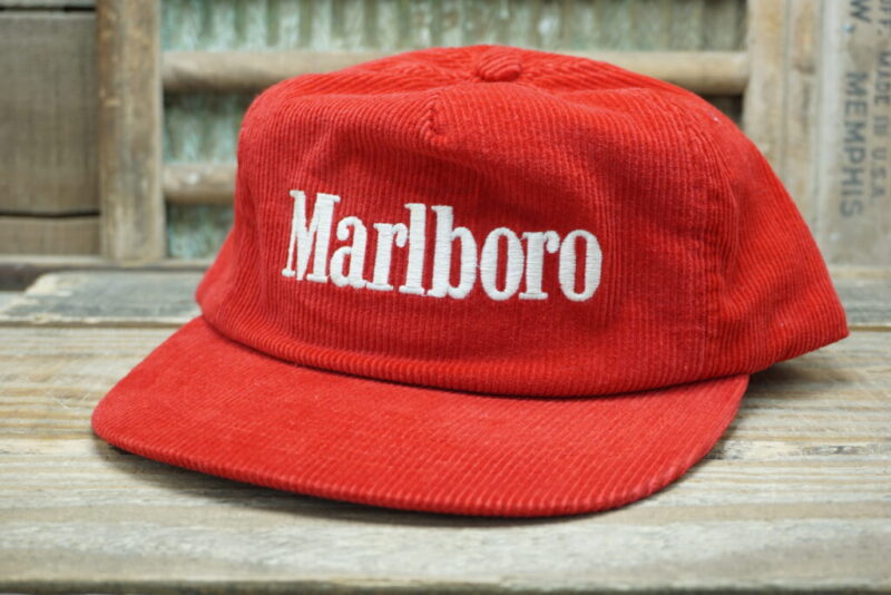 Vintage Marlboro Tobacco Cigarettes Corduroy Snapback Trucker Hat Cap