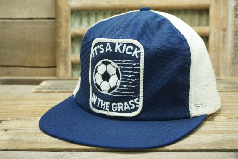 Vintage It's a Kick in the Grass Soccer Patch Mesh Snapback Trucker Hat Cap Made in USA