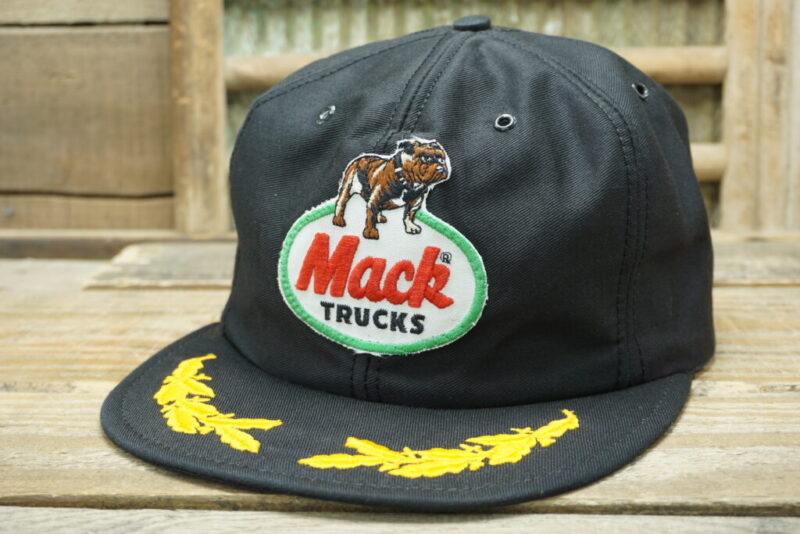 Vintage MACK Trucks Dog Patch Gold Leaf Snapback Trucker Hat Cap Louisville MFG CO Made In USA