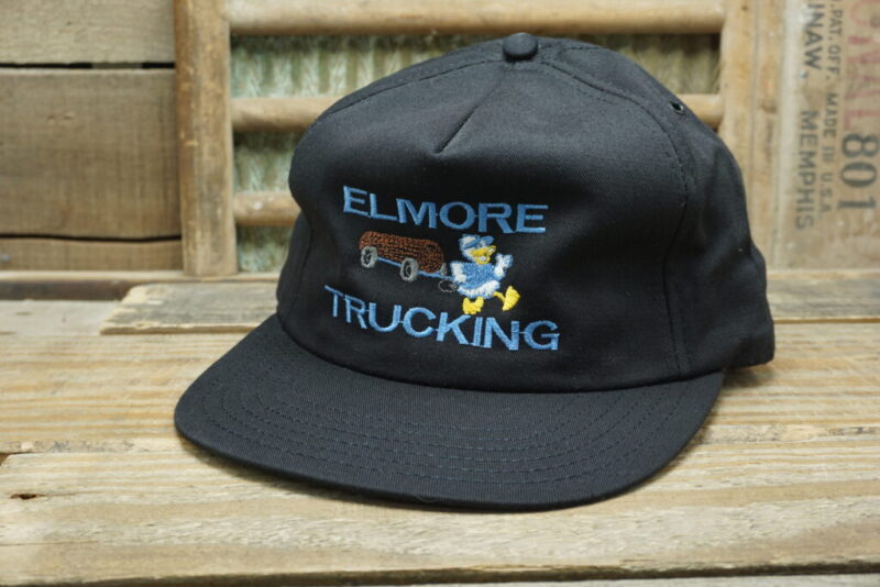 Vintage Elmore Trucking Snapback Trucker Hat Cap Made In USA Duck pulling a log Ram Action Headwear