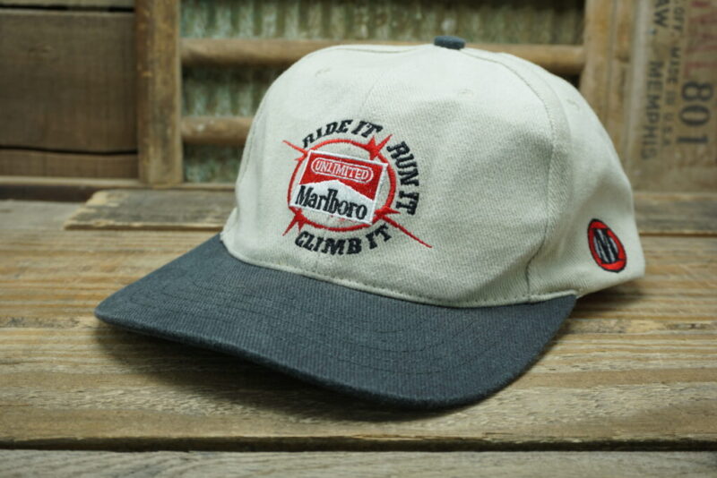 Vintage Marlboro Unlimited Strapback Trucker Hat Cap Ride It Run It Climb It Tobacco Cigarettes