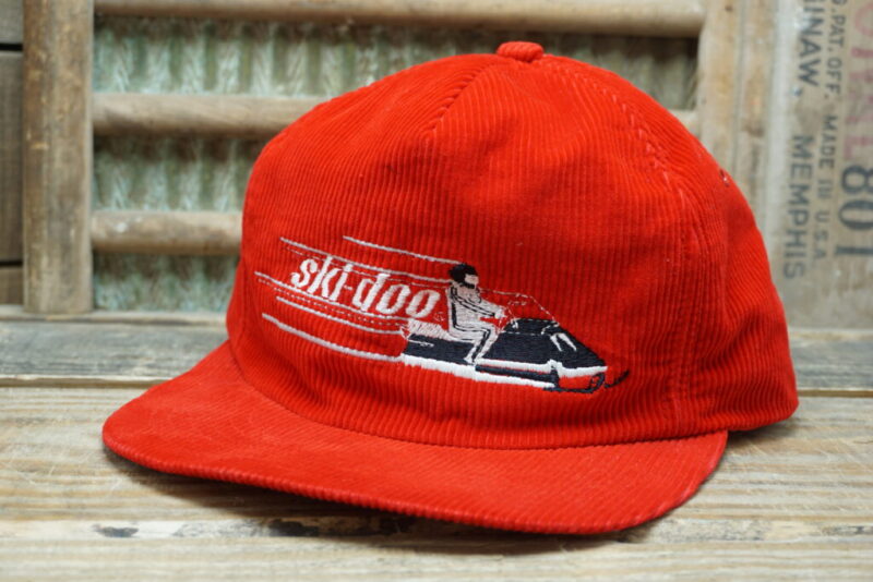 Vintage Ski-doo Snowmobile Corduroy Snapback Trucker Hat Cap Promo-Wear Made in Canada