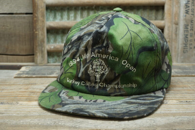 Vintage 1994 Mid - America Open Mossy Oak Turkey Calling Championship Full Foliage Camo Snapback Trucker Hat Cap Made in USA