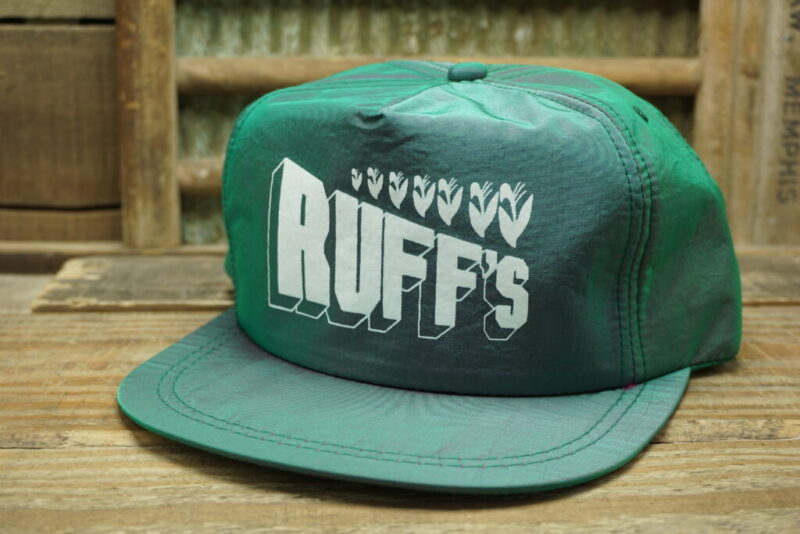 Vintage Ruff's Seed Farms Green/Purple Chameleon Snapback Trucker Hat Cap K Products Made in USA