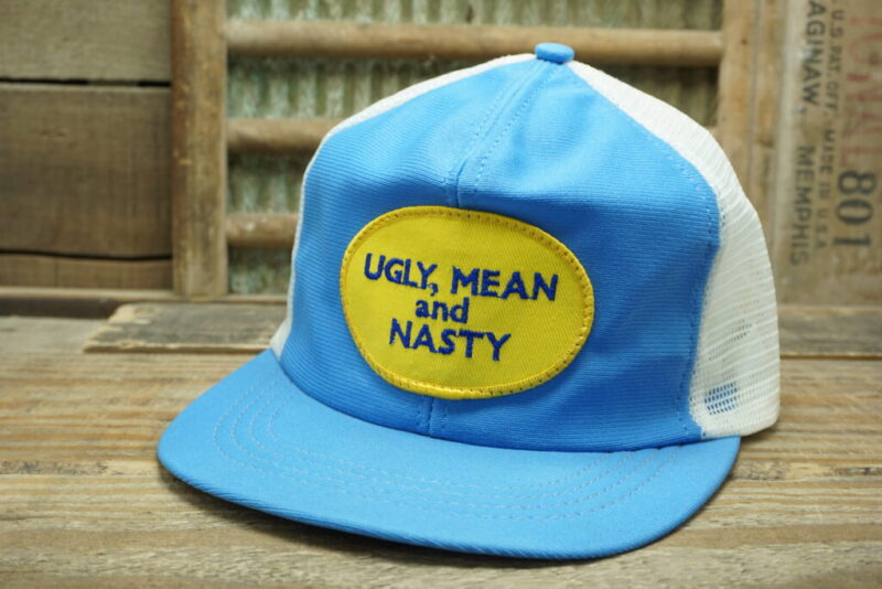 Vintage Ugly, Mean and Nasty Mesh Patch Snapback Trucker Hat Cap Ram Action Headwear Made in USA