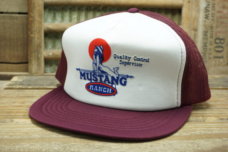 Vintage Mustang Ranch Brothel Strip Club Quality Control Supervisor Sparks Nevada Mesh Snapback Trucker Hat Cap