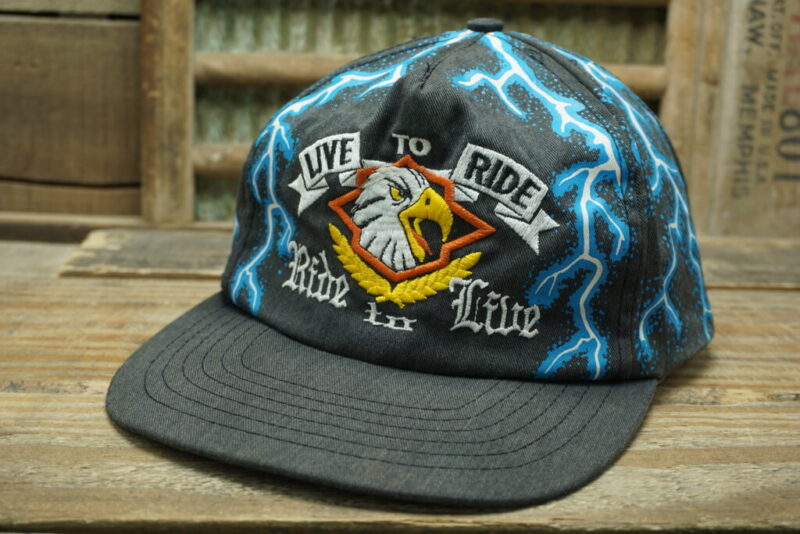 Vintage Live to Ride Ride to Live Motorcycle lightning Bolt Eagle Snapback Trucker Hat Cap
