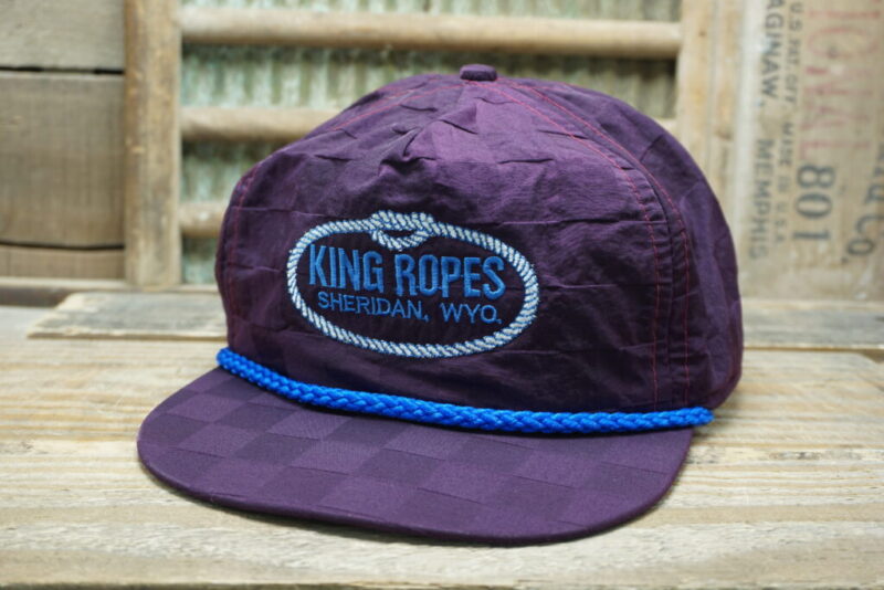 Vintage King Ropes Sheridan Wyoming Rope Checkered Purple Snapback Trucker Hat Cap Imperial Headwear Made In USA