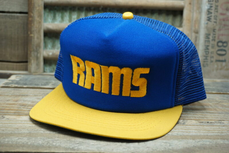 Vintage NFL LA Los Angeles Rams New Era Pro Design Mesh Snapback Trucker Hat Cap Made In USA