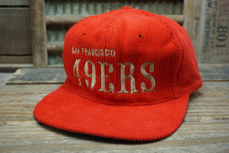 Vintage NFL San Francisco 49ERS Corduroy Snapback Trucker Hat Cap AJD