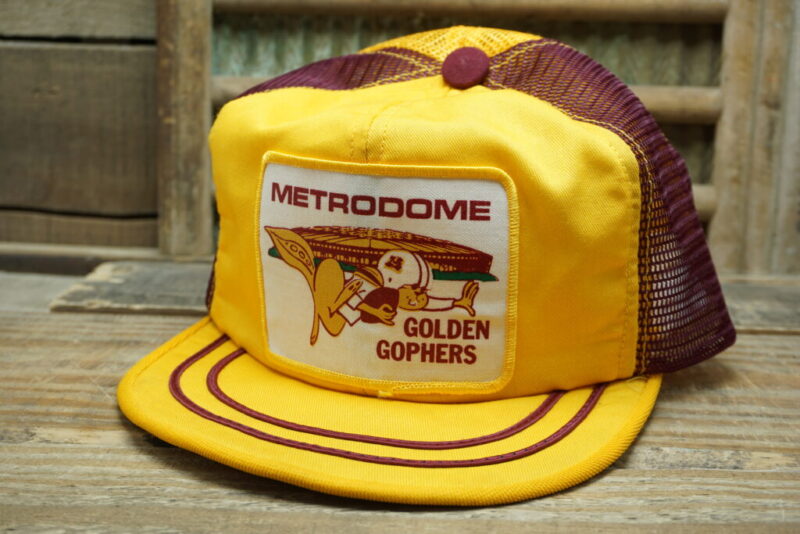 Vintage Minnesota Golden Gophers football METRODOME Patch Mesh Snapback Trucker Hat Cap Made In USA