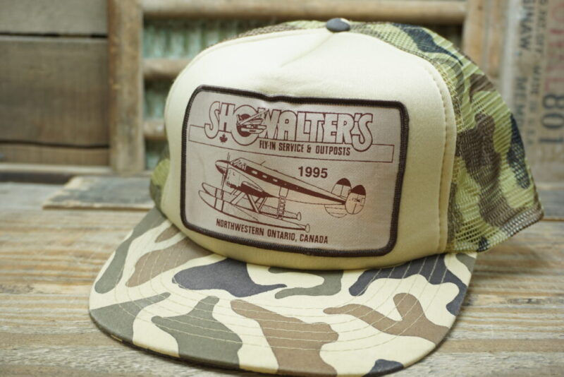 Vintage 1995 Showalter's Fly-in Service & Outposts Plane Northwestern Ontario Canada Mesh Patch Snapback Trucker Hat Cap AJM Made In China