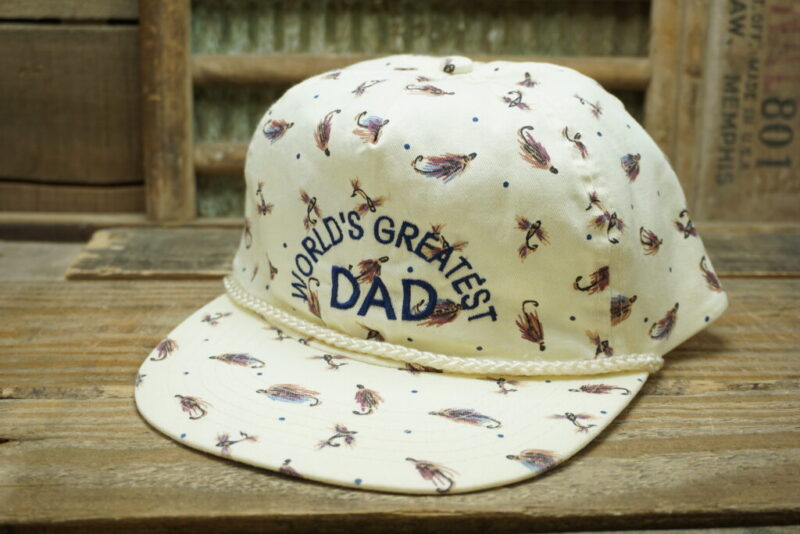 Vintage World's Greatest Dad Rope Fishing Lure Snapback Trucker Hat Cap Father's Day