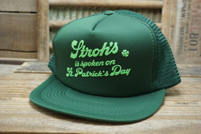 Vintage Stroh's is Spoken on St. Patrick's Day Beer Mesh Snapback Trucker Hat Competition Pro Made In China Cap