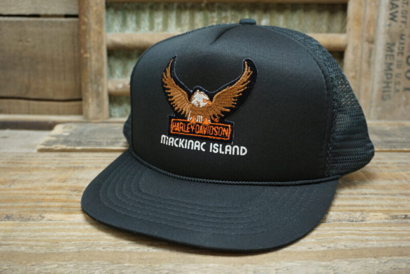 Vintage Harley Davidson Mackinac Island Eagle Rope Mesh Snapback Trucker Hat Cap Made In Taiwan R.O.C.