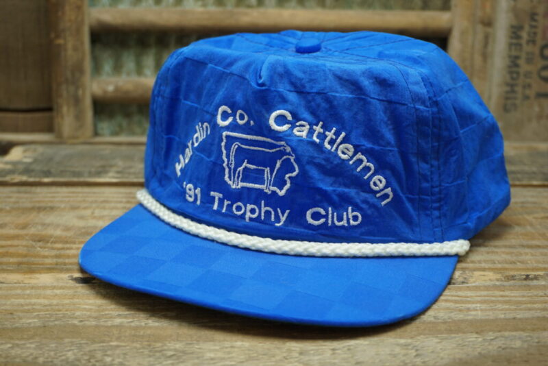 Vintage Hardin Co. Cattlemen 1991 Trophy Club Checkered Rope Strapback Snapback Trucker Hat Cap Imperial Headwear Made in USA