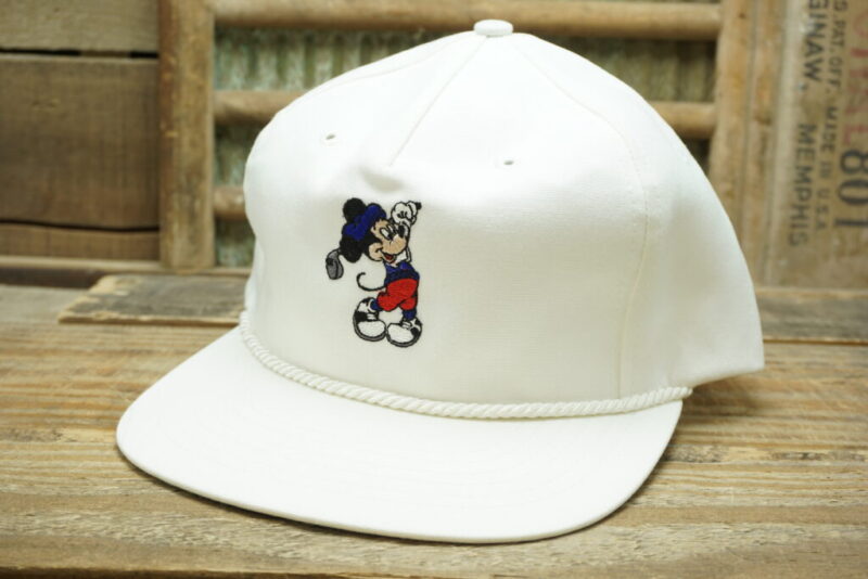 Vintage Mickey Mouse Golfing Toon Rope Strapback Snapback Trucker Hat Cap TEXACE Made in USA Disney