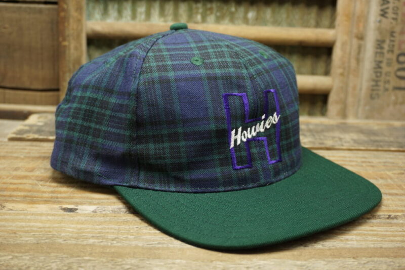 Vintage Howies Blue and Green Plaid Snapback Trucker Hat Cap San Sun Made in Taiwan R.O.C.