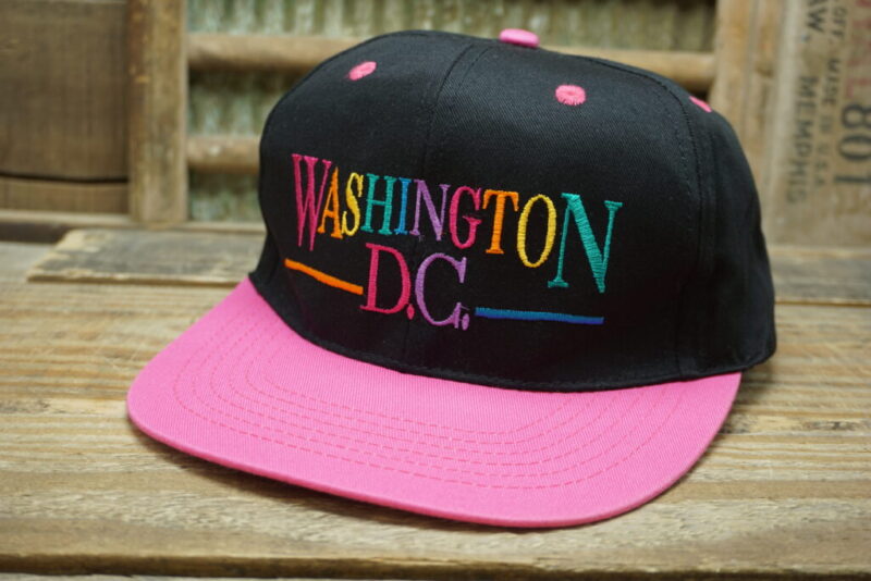 Vintage Washington D.C. Rainbow Pink Snapback Trucker Hat Cap Willco Imports Made in Taiwan