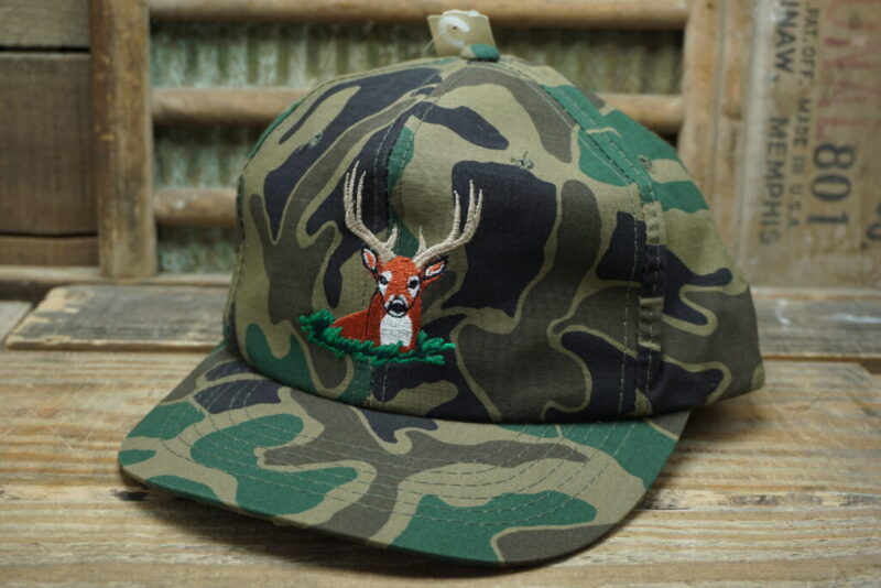 Vintage Whitetail Deer Buck Camo Hat Cap YoungAn Headwear Made in Korea