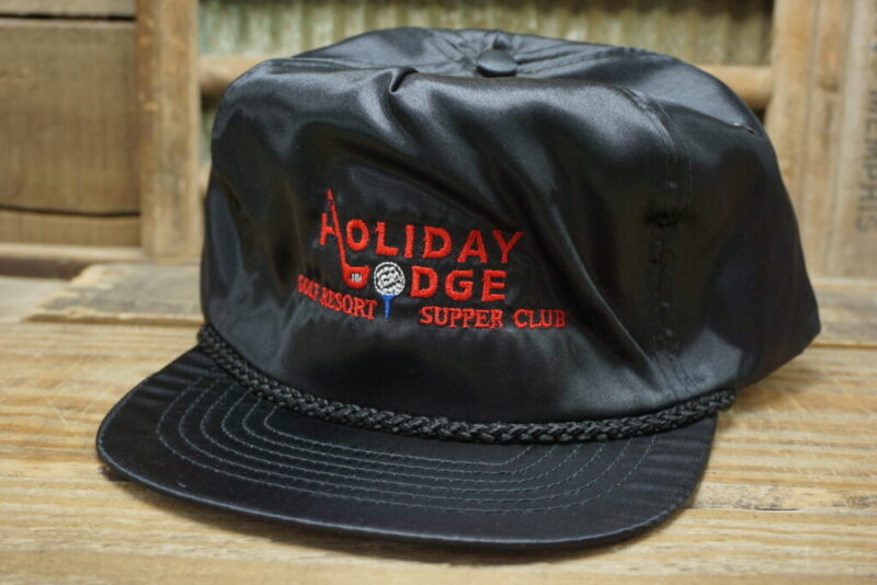Vintage Holiday Lodge Golf Resort Supper Club Satin Rope Zipperback Hat Cap San Sun Made in Taiwan