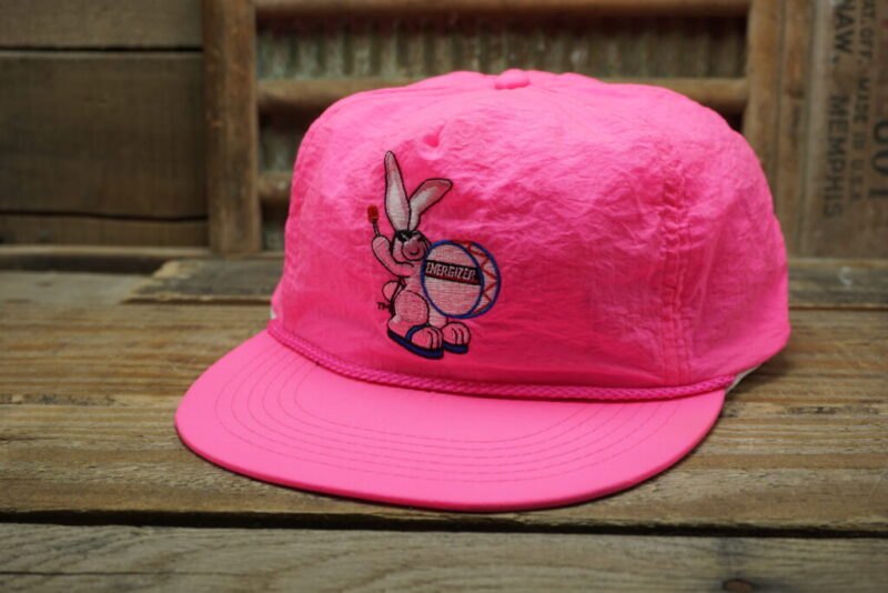 Vintage Energizer Battery Bunny Rope Snapback Trucker Hat Cap Hot Pink Nylon Made in CHINA